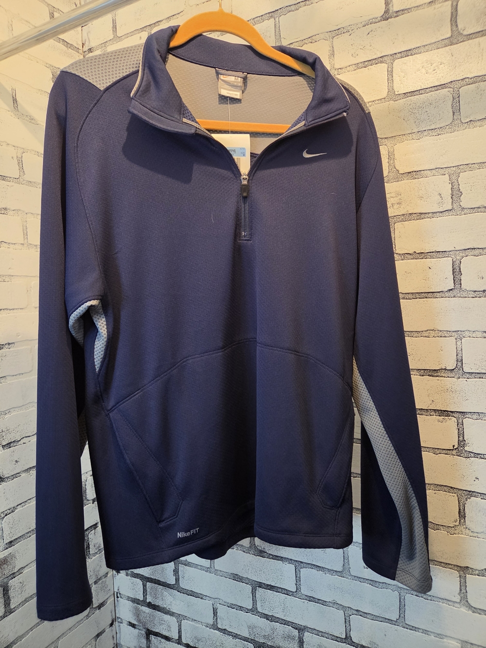 Nike Men's Navy and Gray Half-Zip Performance Jacket